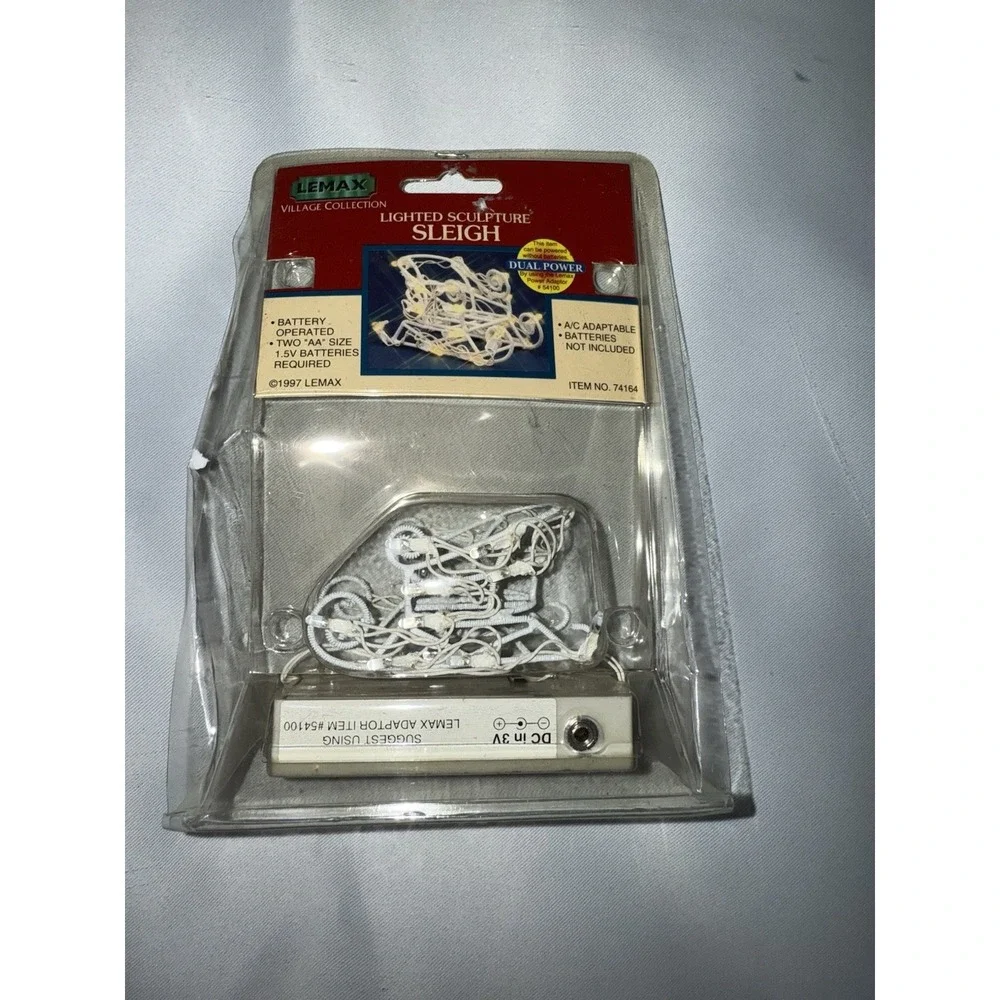1997 Lemax Village Collection Miniature Lighted SLEIGH #74164 Dual Powered 005